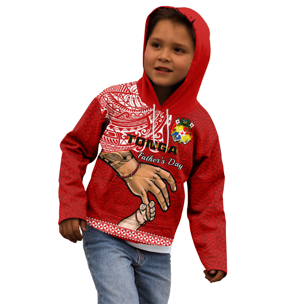 (Custom Personalised) Tonga Fathers Day Kid Hoodie Red Tongan Ngatu I Love You Dad LT14 - Polynesian Pride