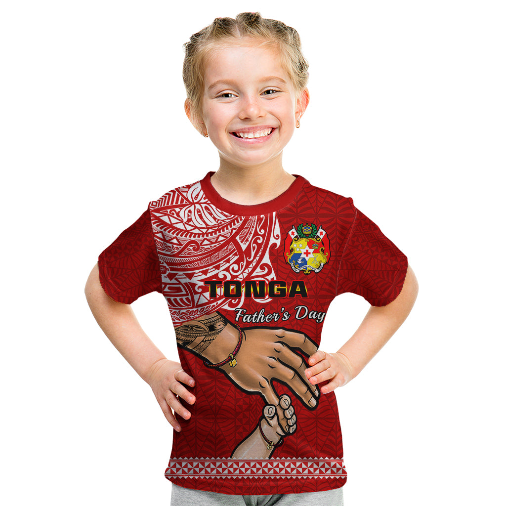 (Custom Personalised) Tonga Fathers Day Kid T Shirt Red Tongan Ngatu I Love You Dad LT14 Red - Polynesian Pride