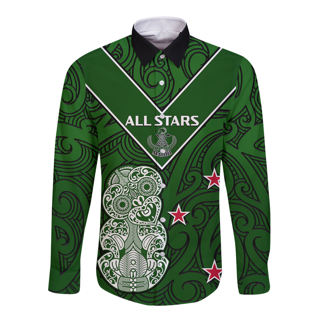 Aotearoa Rugby Long Sleeve Button Shirt All Stars New Zealand Tiki Maori LT14 Unisex Green - Polynesian Pride