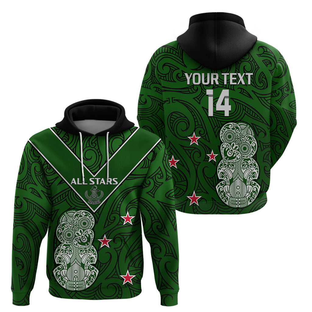 (Custom Text and Number) Aotearoa Rugby Hoodie All Stars New Zealand Tiki Maori LT14 Pullover Hoodie Green - Polynesian Pride