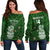 (Custom Text And Number) Aotearoa Rugby Off Shoulder Sweater All Stars New Zealand Tiki Maori LT14 Women Green - Polynesian Pride