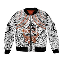 Fiji Tanoa Bomber Jacket Kava Bowl Fijian Tapa Brown Pattern LT14 Unisex White - Polynesian Pride