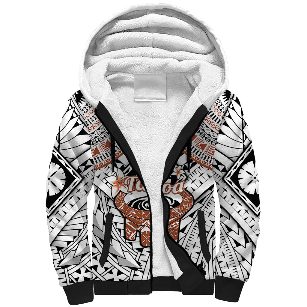 Fiji Tanoa Sherpa Hoodie Kava Bowl Fijian Tapa Brown Pattern LT14 Unisex White - Polynesian Pride