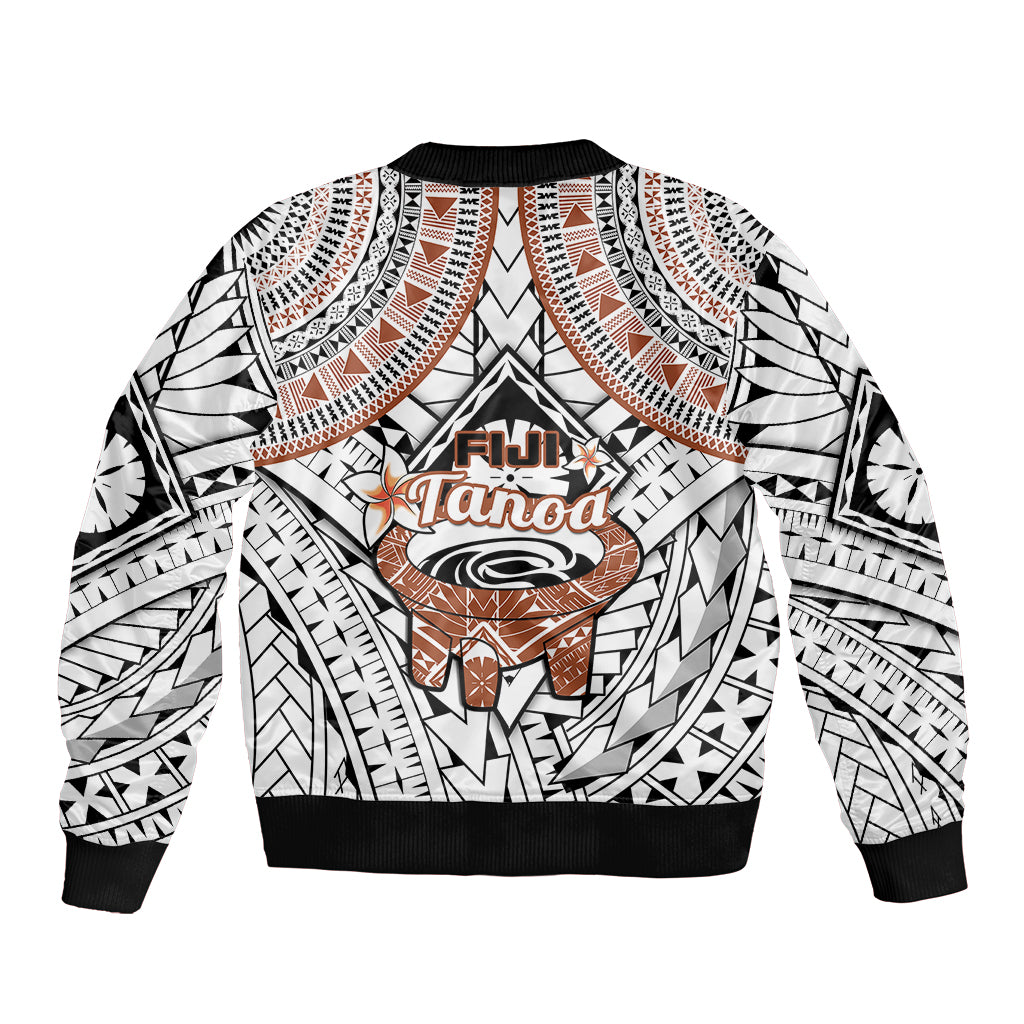 Fiji Tanoa Sleeve Zip Bomber Jacket Kava Bowl Fijian Tapa Brown Pattern LT14 - Polynesian Pride