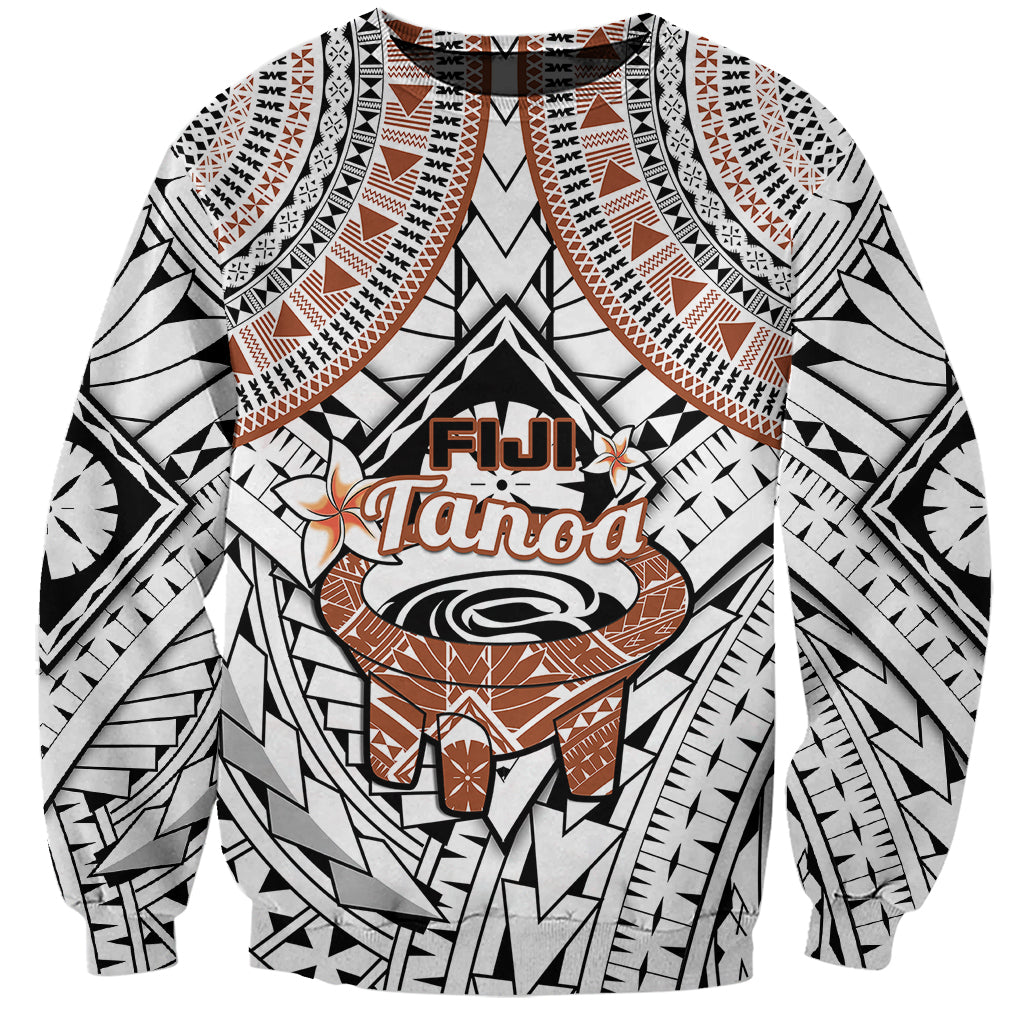 Fiji Tanoa Sweatshirt Kava Bowl Fijian Tapa Brown Pattern LT14 Unisex White - Polynesian Pride