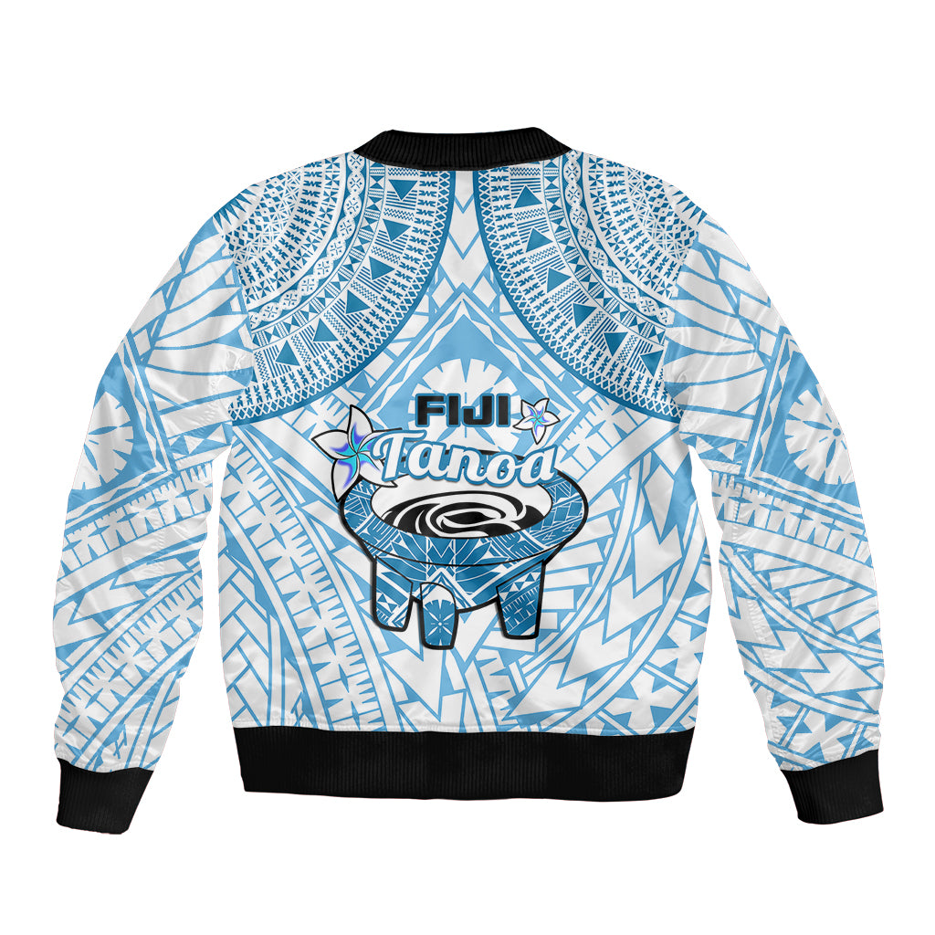Fiji Tanoa Bomber Jacket Kava Bowl Fijian Tapa Blue Pattern LT14 - Polynesian Pride