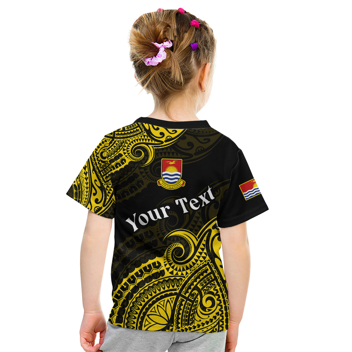 (Custom Personalised) Ribaberiki Kiribati Coat Of Arms Mix Yellow Polynesian Kid T Shirt LT14 - Polynesian Pride
