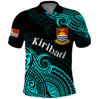 Custom Ribaberiki Kiribati Coat Of Arms Mix Cyan Polynesian Polo Shirt LT14 Cyan - Polynesian Pride