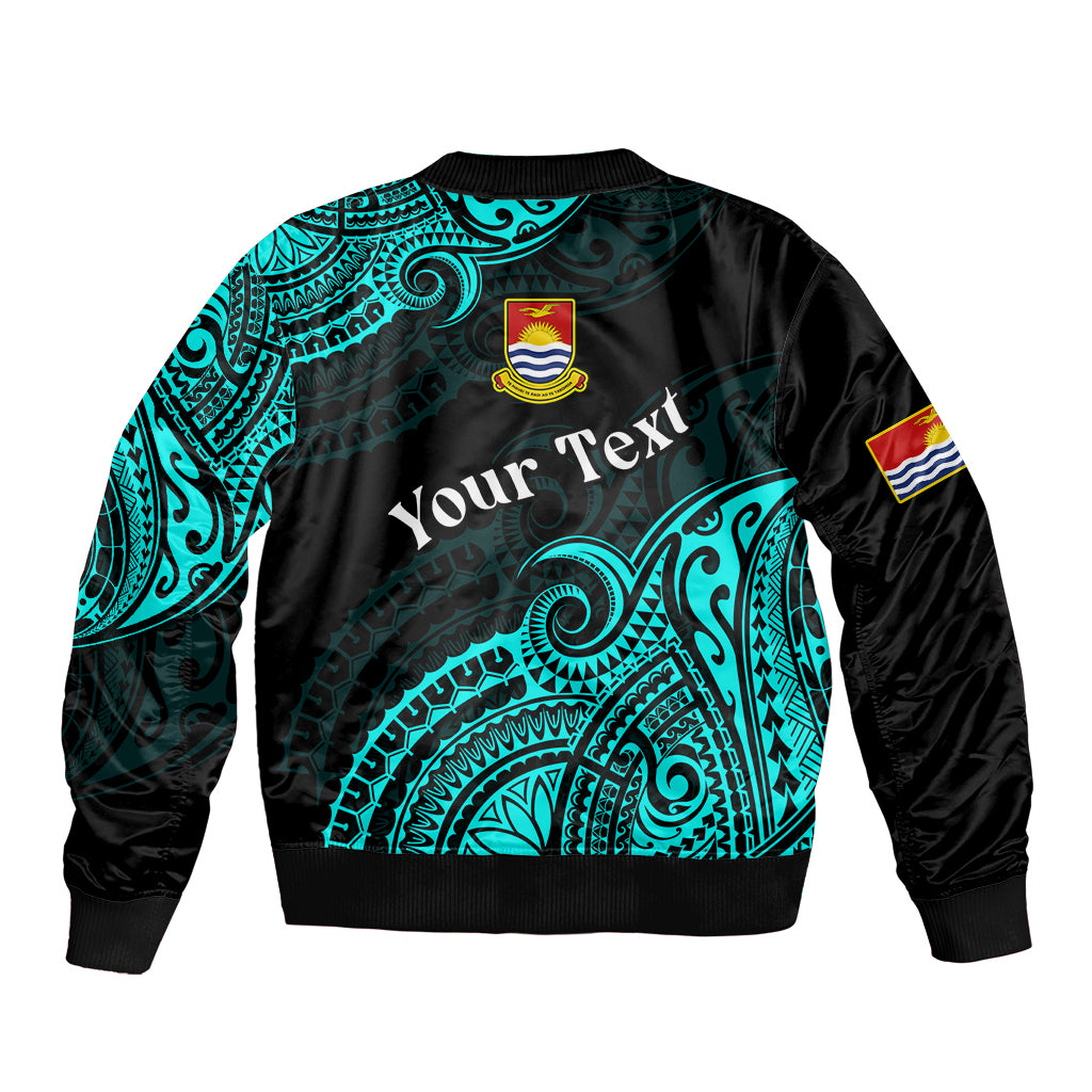 (Custom Personalised) Ribaberiki Kiribati Coat Of Arms Mix Cyan Polynesian Sleeve Zip Bomber Jacket LT14 - Polynesian Pride