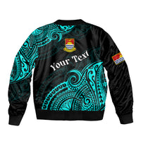 (Custom Personalised) Ribaberiki Kiribati Coat Of Arms Mix Cyan Polynesian Sleeve Zip Bomber Jacket LT14 - Polynesian Pride