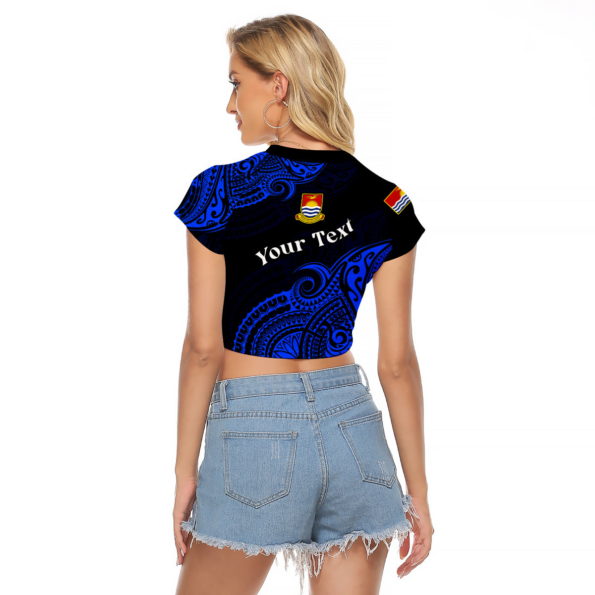 (Custom Personalised) Ribaberiki Kiribati Coat Of Arms Mix Blue Polynesian Raglan Cropped T Shirt LT14 - Polynesian Pride