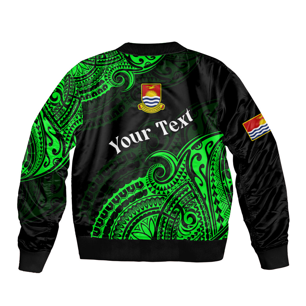(Custom Personalised) Ribaberiki Kiribati Coat Of Arms Mix Green Polynesian Sleeve Zip Bomber Jacket LT14 - Polynesian Pride