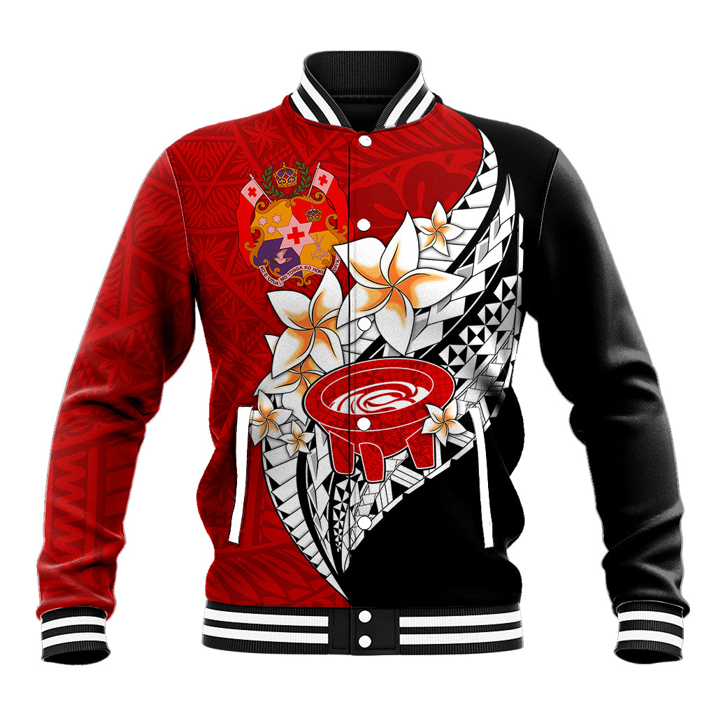 Tonga Kava Bowl Baseball Jacket Tongan Kupesi Ngatu Pattern Black LT14 Unisex Red - Polynesian Pride