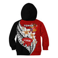 Tonga Kava Bowl Kid Hoodie Tongan Kupesi Ngatu Pattern Black LT14 Zip Hoodie Red - Polynesian Pride