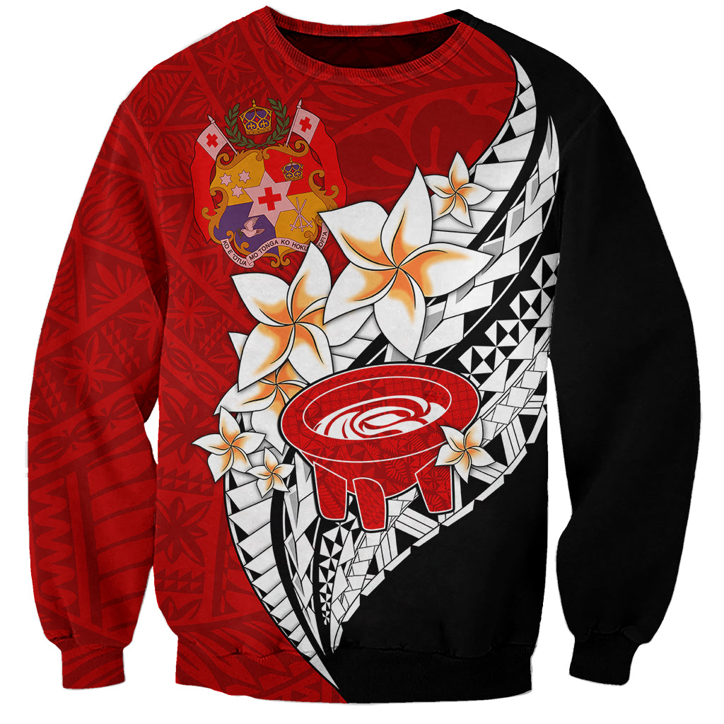 Tonga Kava Bowl Sweatshirt Tongan Kupesi Ngatu Pattern Black LT14 Unisex Red - Polynesian Pride