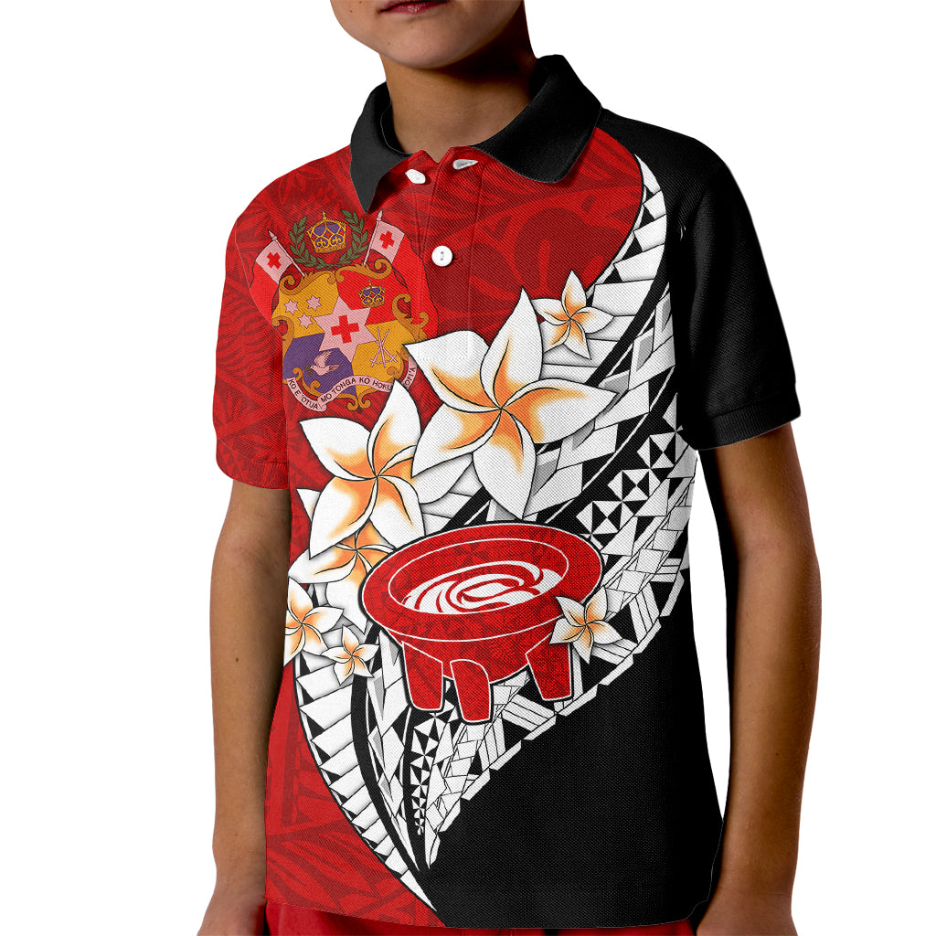 (Custom Personalised) Tonga Kava Bowl Kid Polo Shirt Tongan Kupesi Ngatu Pattern Black LT14 Kid Red - Polynesian Pride