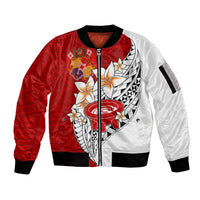 Tonga Kava Bowl Sleeve Zip Bomber Jacket Tongan Kupesi Ngatu Pattern White LT14 Unisex Red - Polynesian Pride
