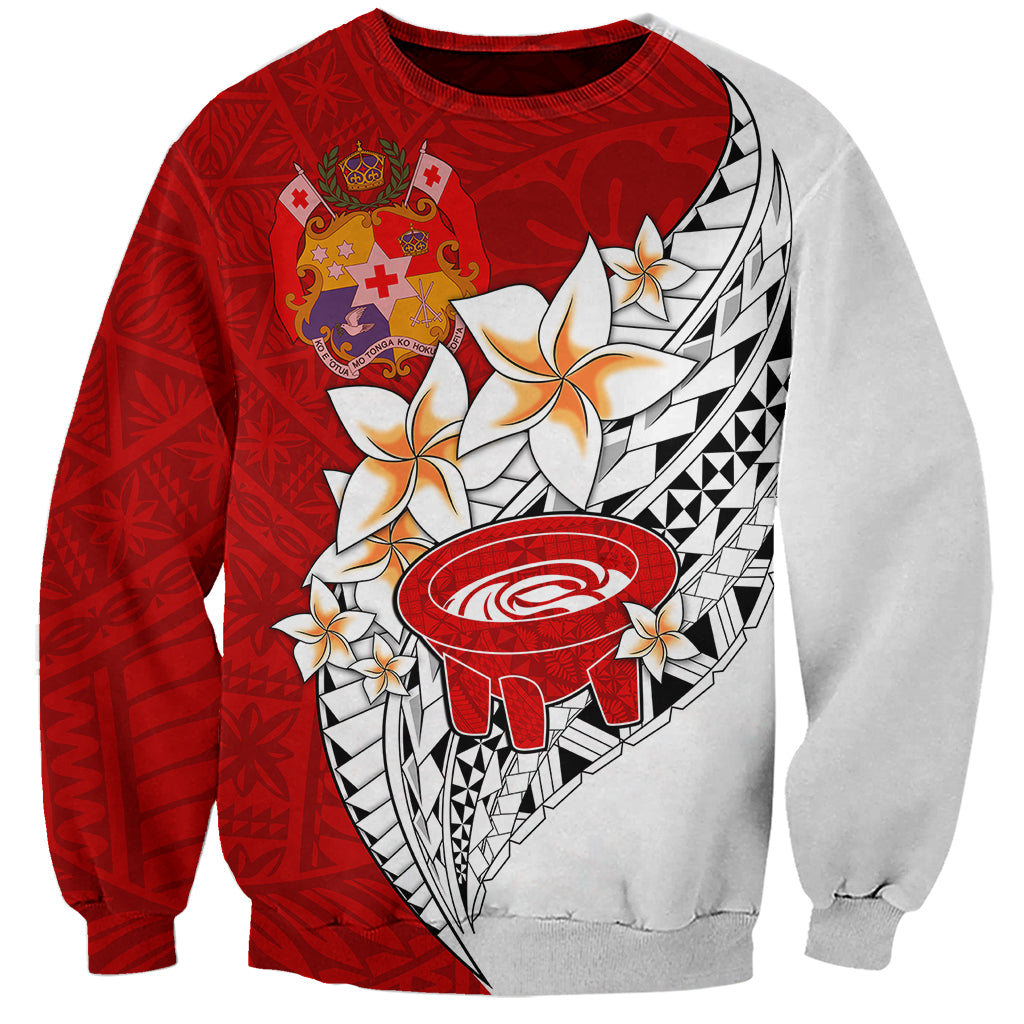 Tonga Kava Bowl Sweatshirt Tongan Kupesi Ngatu Pattern White LT14 Unisex Red - Polynesian Pride