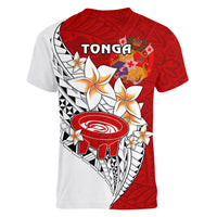 Tonga Kava Bowl Women V Neck T Shirt Tongan Kupesi Ngatu Pattern White LT14 - Polynesian Pride