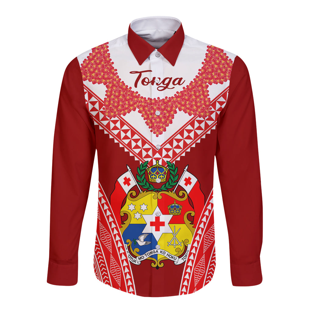 Tonga Heilala Flowers Long Sleeve Button Shirt Tongan Ngatu White Special Verison LT14 Unisex Red - Polynesian Pride