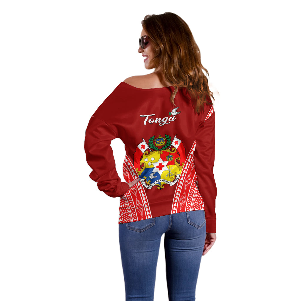Tonga Heilala Flowers Off Shoulder Sweater Tongan Ngatu White Special Verison LT14 - Polynesian Pride