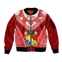 Tonga Heilala Flowers Sleeve Zip Bomber Jacket Tongan Ngatu White Special Verison LT14 Unisex Red - Polynesian Pride