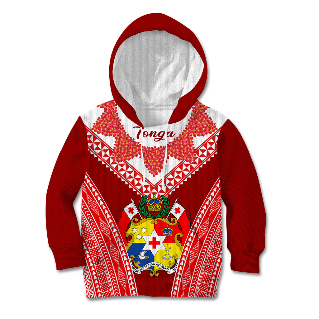 (Custom Personalised) Tonga Heilala Flowers Kid Hoodie Tongan Ngatu White Special Verison LT14 Red - Polynesian Pride