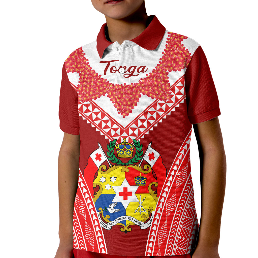 (Custom Personalised) Tonga Heilala Flowers Kid Polo Shirt Tongan Ngatu White Special Verison LT14 Kid Red - Polynesian Pride