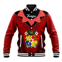 Tonga Heilala Flowers Baseball Jacket Tongan Ngatu Black Special Verison LT14 Unisex Red - Polynesian Pride