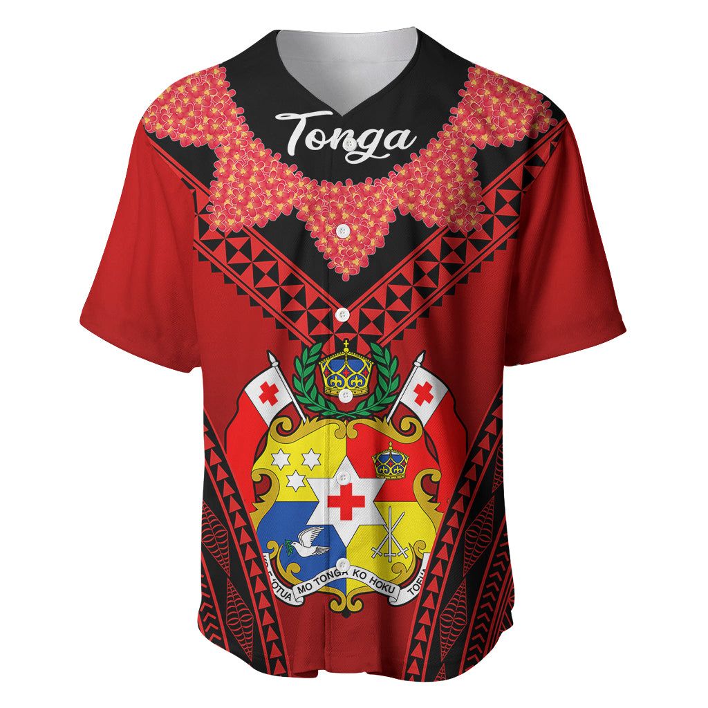 Tonga Heilala Flowers Baseball Jersey Tongan Ngatu Black Special Verison LT14 - Polynesian Pride