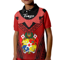 Tonga Heilala Flowers Kid Polo Shirt Tongan Ngatu Black Special Verison LT14 Kid Red - Polynesian Pride