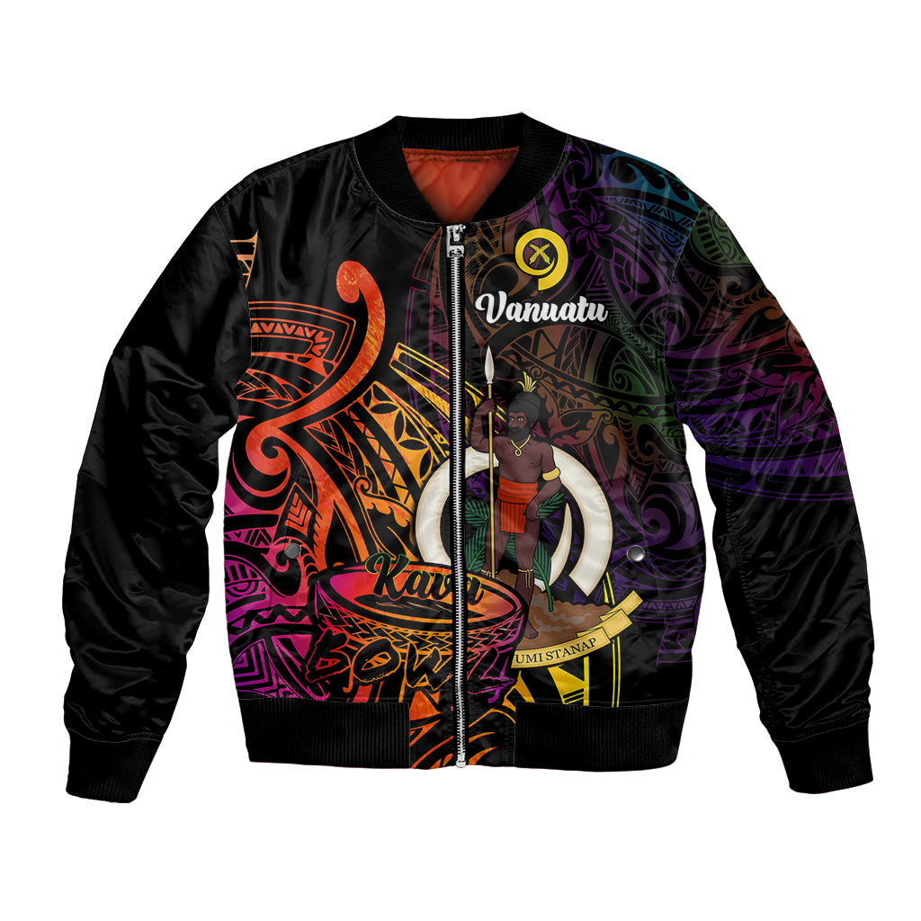 (Custom Personalised) Vanuatu Bomber Jacket Kava Bowl Mix Polynesian Gradient Style LT14 Unisex Black - Polynesian Pride