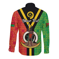 (Custom Personalised) Vanuatu Long Sleeve Button Shirt Kava Bowl Mix Sand Drawing Flag Style LT14 - Polynesian Pride
