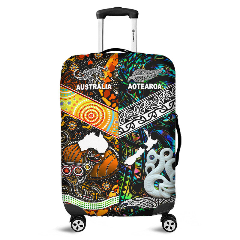 New Zealand Maori Aotearoa And Australia Aboriginal Luggage Cover Together - Paua Shell LT8 Paua Shell - Polynesian Pride