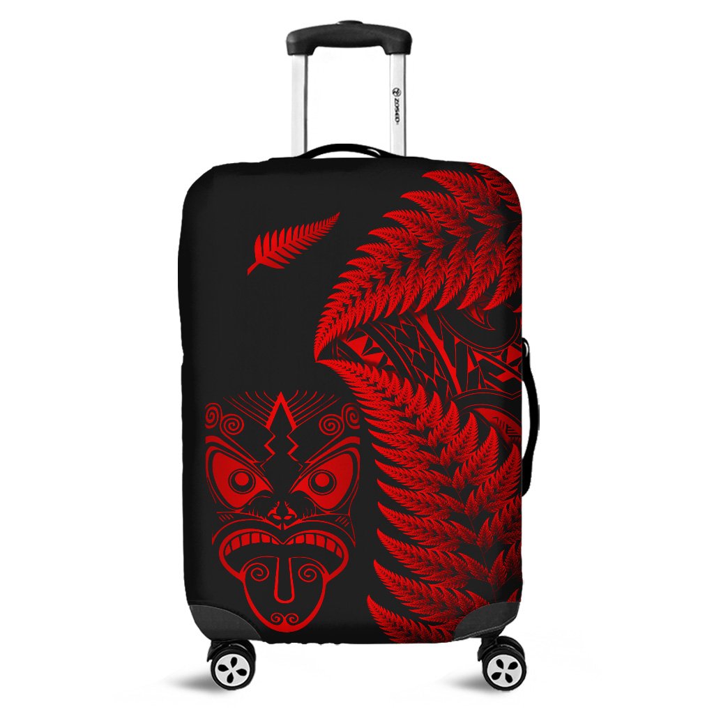 New Zealand Haka Rugby Maori Luggage Cover Silver Fern Vibes - Red LT8 Red - Polynesian Pride