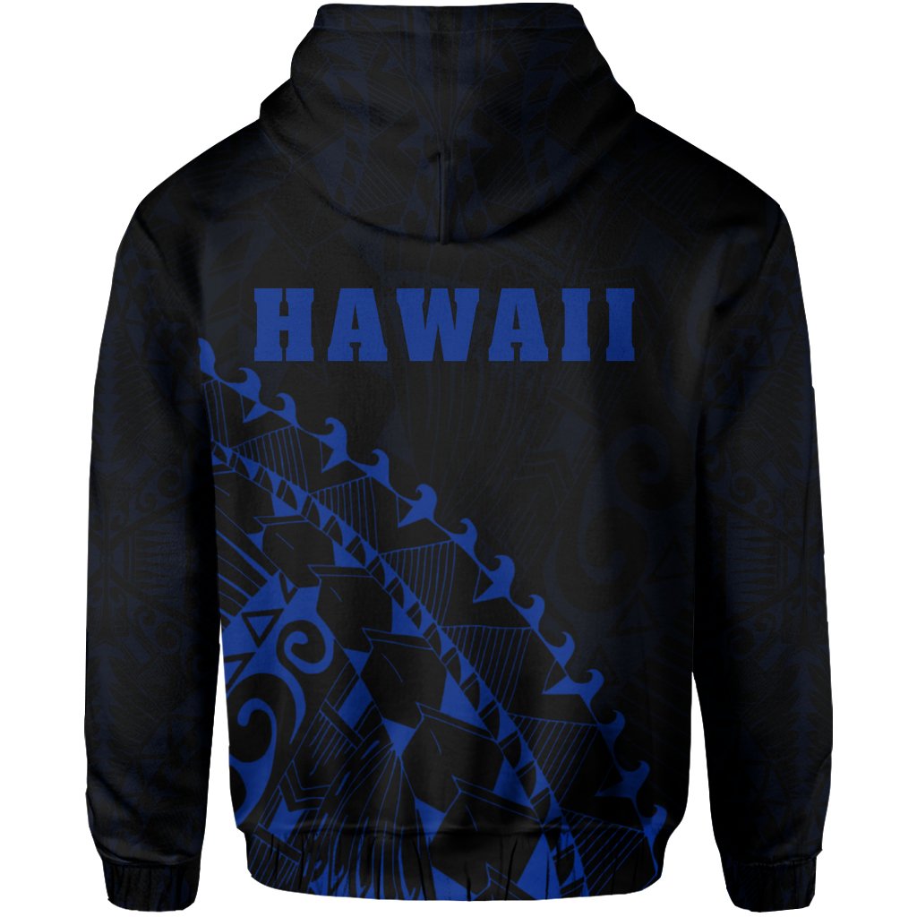 Hawaii Coat of Arms Zipper Hoodie (Blue) Turtle Style - Polynesian Pride