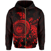 Hawaii Coat of Arms Zipper Hoodie (Red) Turtle Style - Polynesian Pride