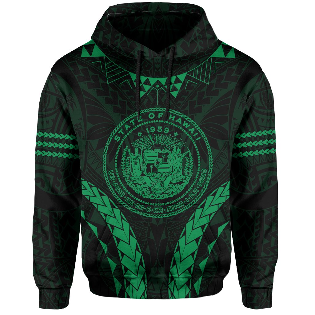 Polynesian Kakau Seal of Hawaii Hoodie Sport Style Version 2.0 Green - Polynesian Pride