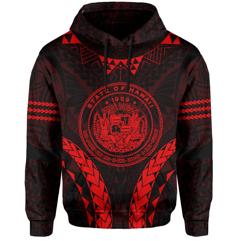 Polynesian Kakau Seal of Hawaii Hoodie Sport Style Version 2.0 Red - Polynesian Pride