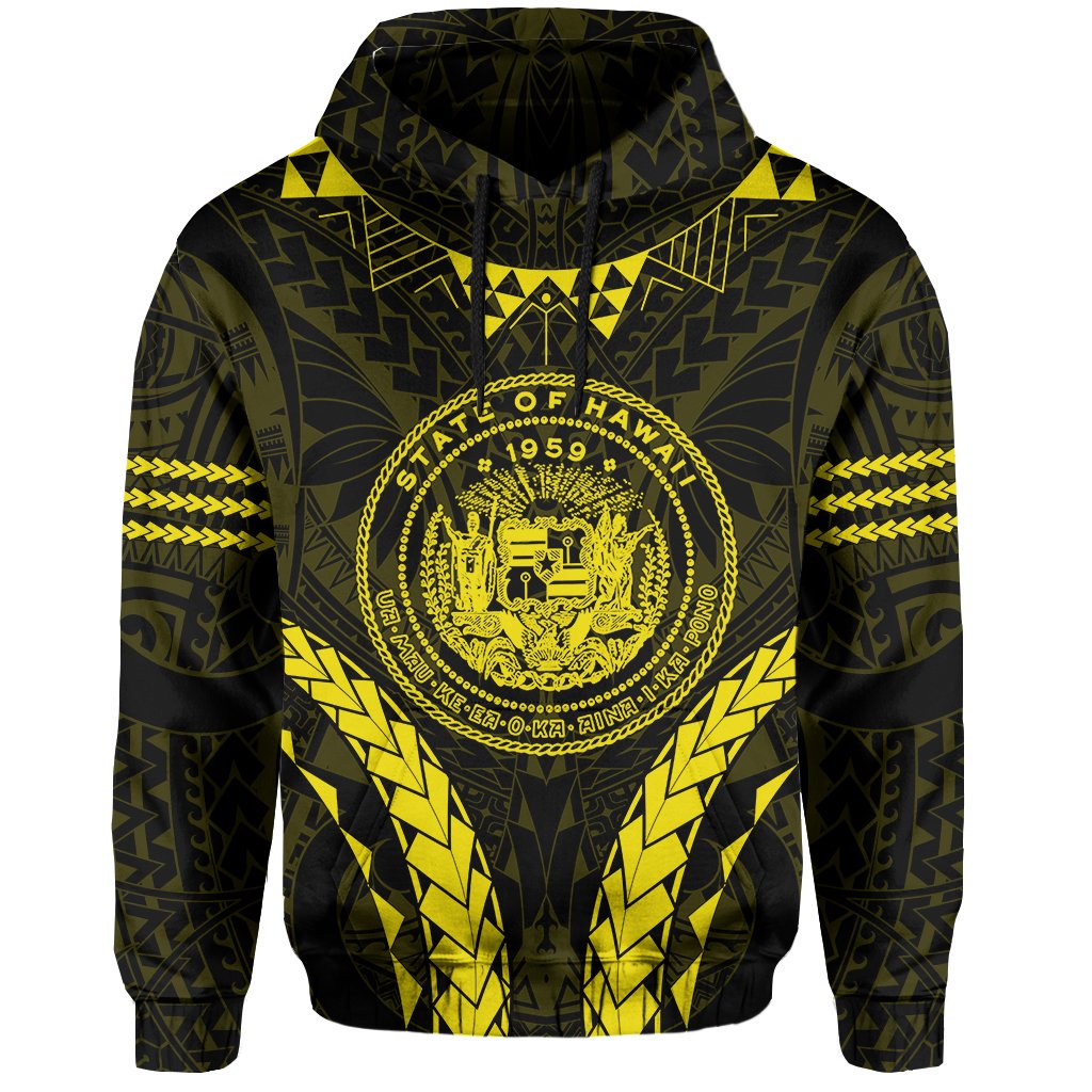 Polynesian Kakau Seal of Hawaii Hoodie Sport Style Version 2.0 Yellow - Polynesian Pride