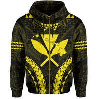 Polynesian Kakau Kanaka Map Hawaii Zip Hoodie Sport Style Version 2.0 Yellow - Polynesian Pride