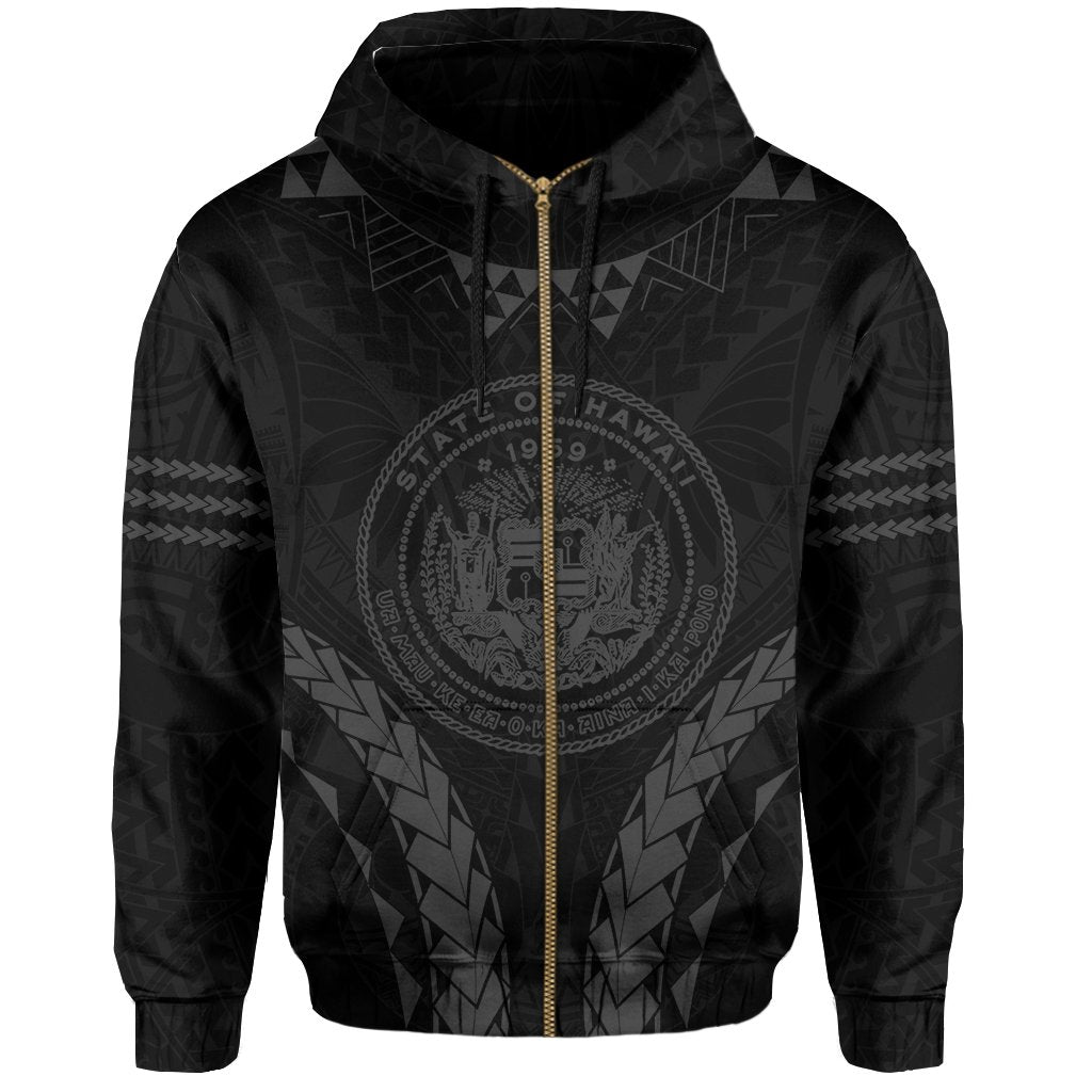 Polynesian Kakau Seal of Hawaii Zip Hoodie Sport Style Version 2.0 Gray - Polynesian Pride