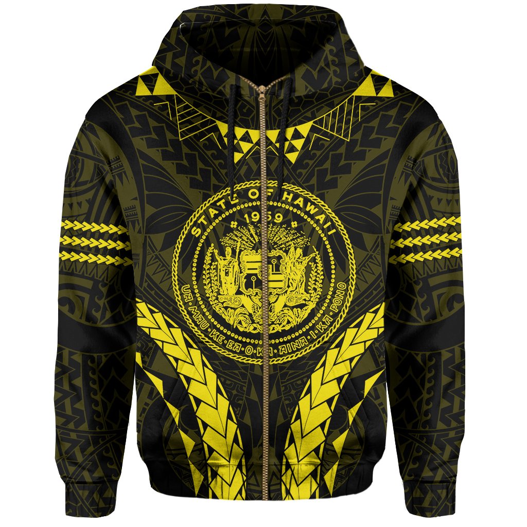 Polynesian Kakau Seal of Hawaii Zip Hoodie Sport Style Version 2.0 Yellow - Polynesian Pride