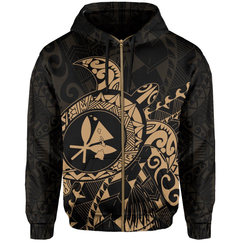 Kanaka Map Zipper Hoodie (Gold) Turtle Style - Polynesian Pride