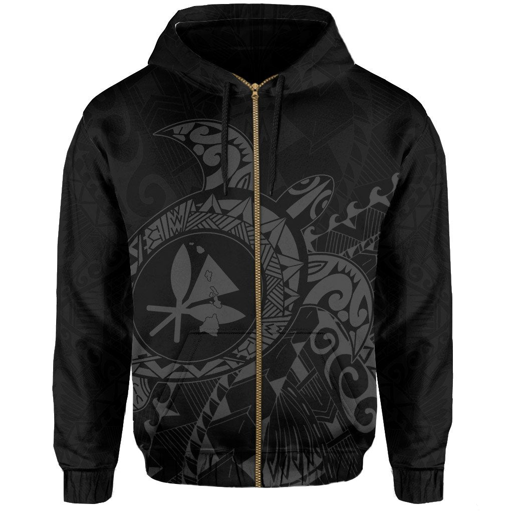 Kanaka Map Zipper Hoodie (Gray) Turtle Style - Polynesian Pride