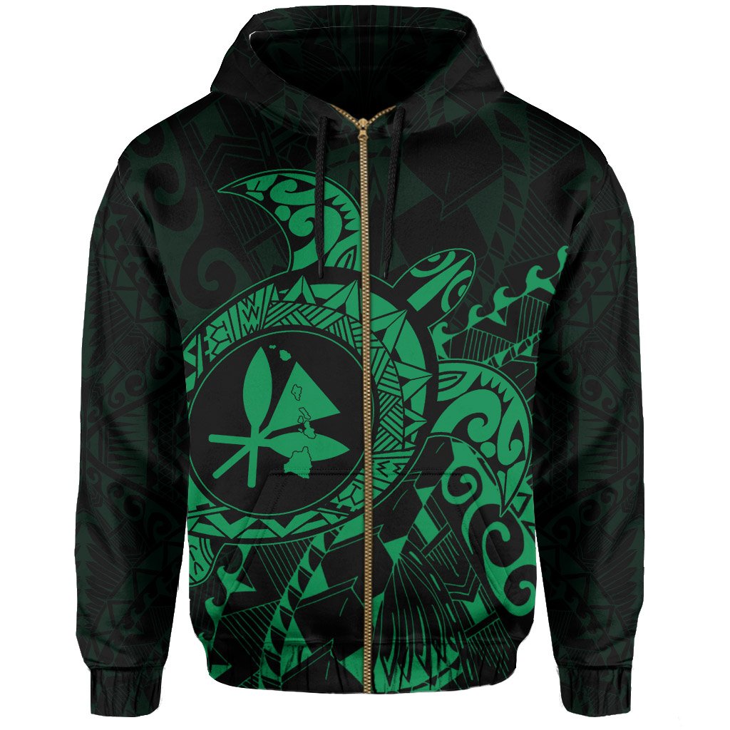 Kanaka Map Zipper Hoodie (Green) Turtle Style - Polynesian Pride