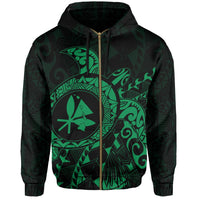 Kanaka Map Zipper Hoodie (Green) Turtle Style - Polynesian Pride