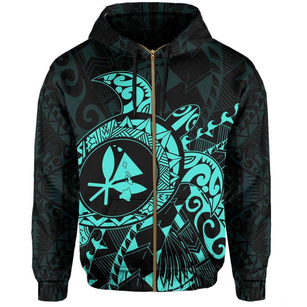 Kanaka Map Zipper Hoodie (Turqoise) Turtle Style - Polynesian Pride