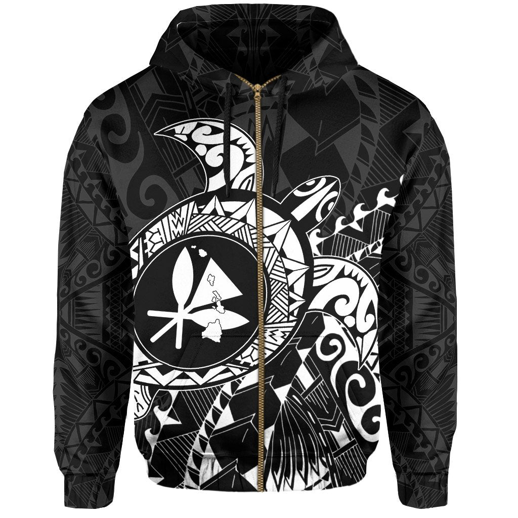 Kanaka Map Zipper Hoodie (White) Turtle Style - Polynesian Pride
