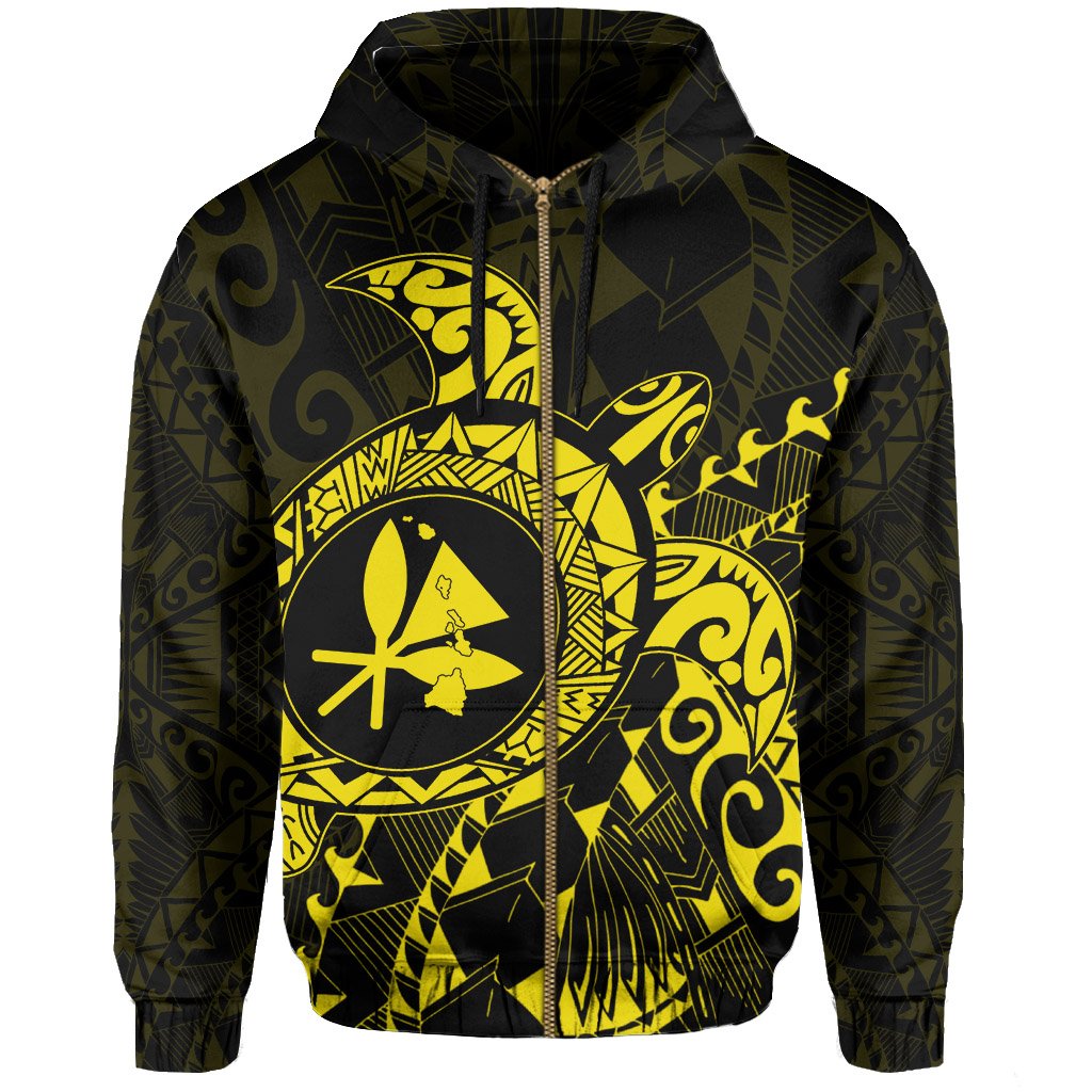 Kanaka Map Zipper Hoodie (Yellow) Turtle Style - Polynesian Pride